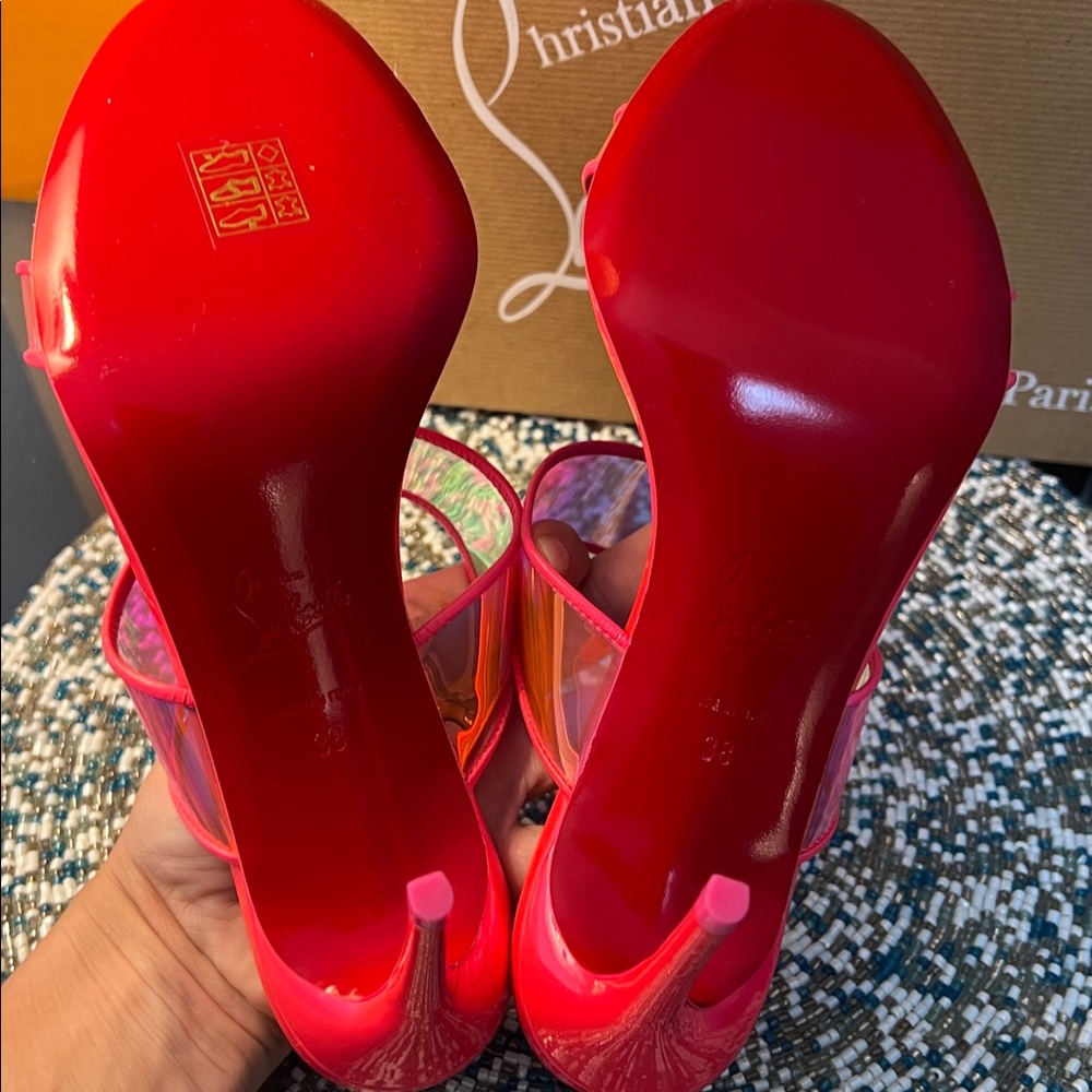 Christian Louboutin Just Loubo 85 Iridescent Hot Pink Slide Heels - Picture 3 of 5